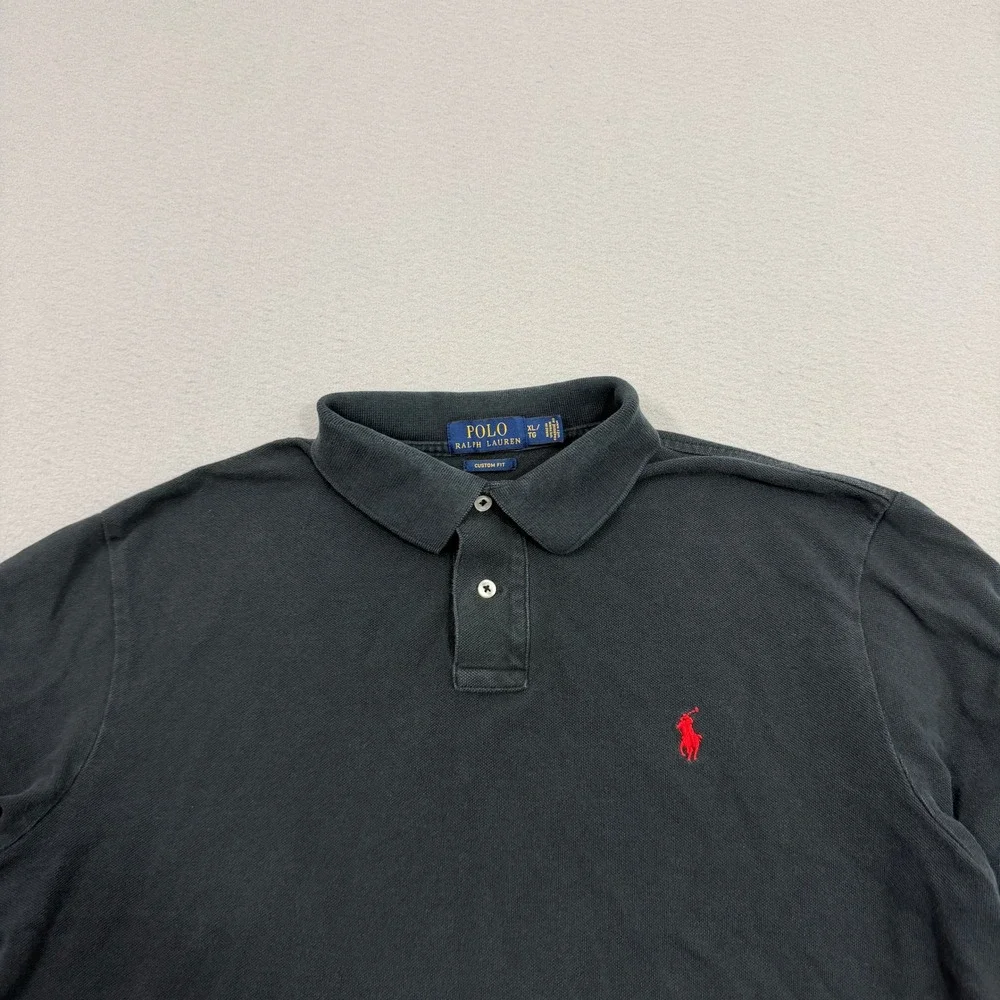 Polo Ralph Lauren Shirt Men's XL Black Custom Fit Short Sleeve Red Pony Logo